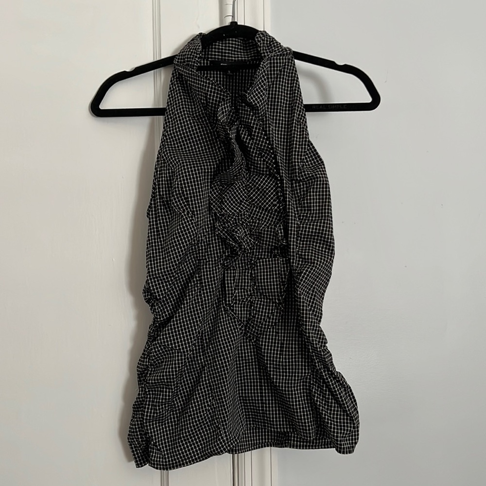 Express checkered sleeveless ruffle blouse size small